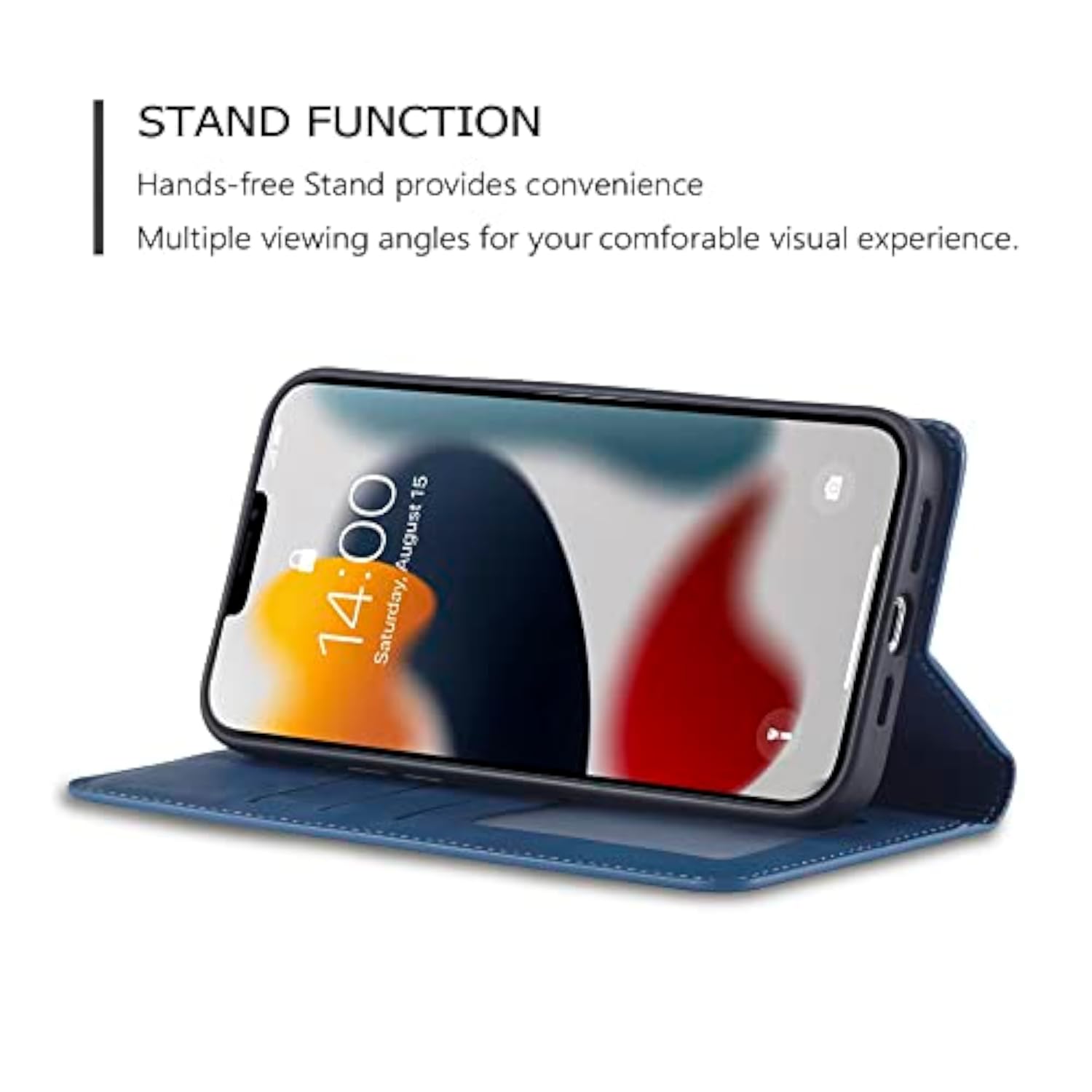 Premium PU Leather Wallet Case for iPhone 14 with 3 Card Holders, Blue