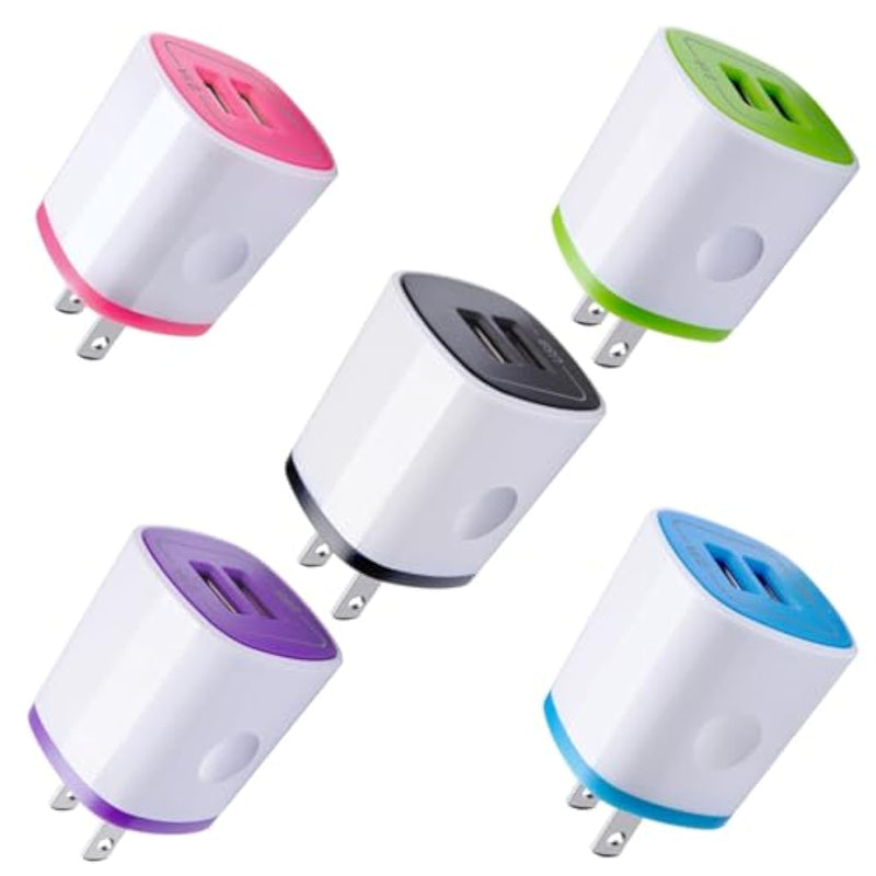 Usb Charger Wall Plug, Iphone Charging Box, 5Pack Home Travel 2.1Amp Dual Port Fast Wall Charger Quick Charging Block Cube Brick For Iphone 16E 16 15 14 13 12 Pro Max Xr X 8 7 6,Samsung,Android