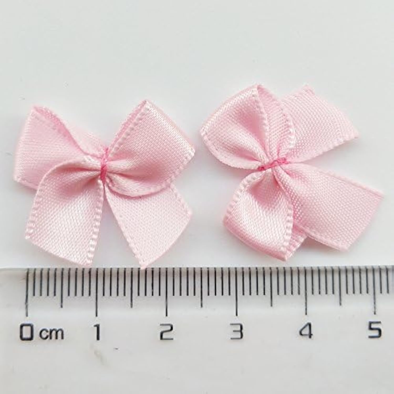 60Pcs Mini Satin Ribbon Bows Flowers 1"X3/4" Appliques Diy Craft Pink