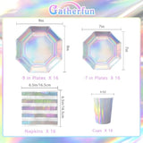 Iridescent Party Supplies - Disposable Paper Plates, Cups And Napkins, Ideal For Birthday, Mermaid Themed Events & Birthday Or Wedding Party Decoration - Serves 16