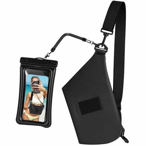 Waterproof Phone Pouch 8.3" & Fanny Pack, Waterproof Phone Case Detachable Lanyard Spring Rope for iPhone 16 15 14 13 Pro Max, IPX8 Cellphone Dry Bag