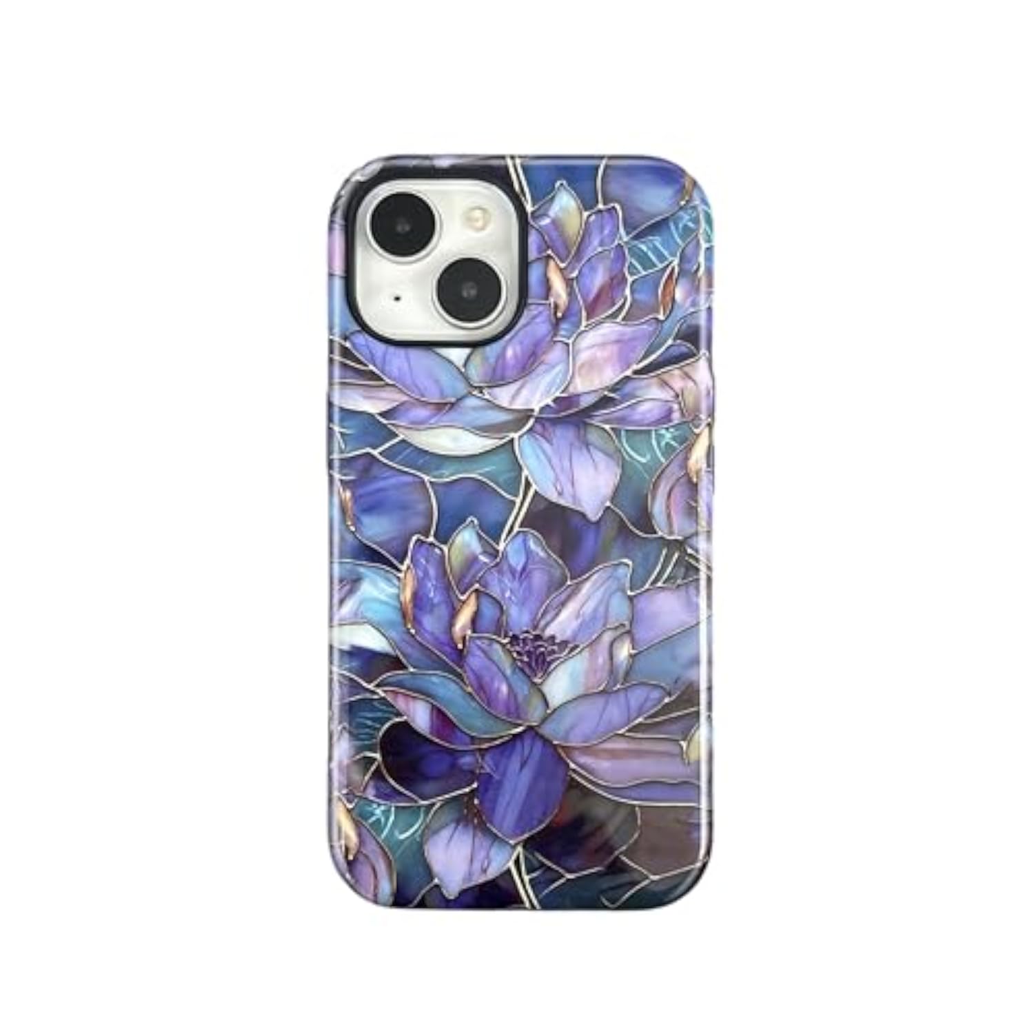 Purple Lotus Flower Case for iPhone 15, Aesthetic Cute Floral Phone Case for Women, Protective Hybrid 2-Layer Hard Shell Silicone Cover Durable Shockproof Phone Cover