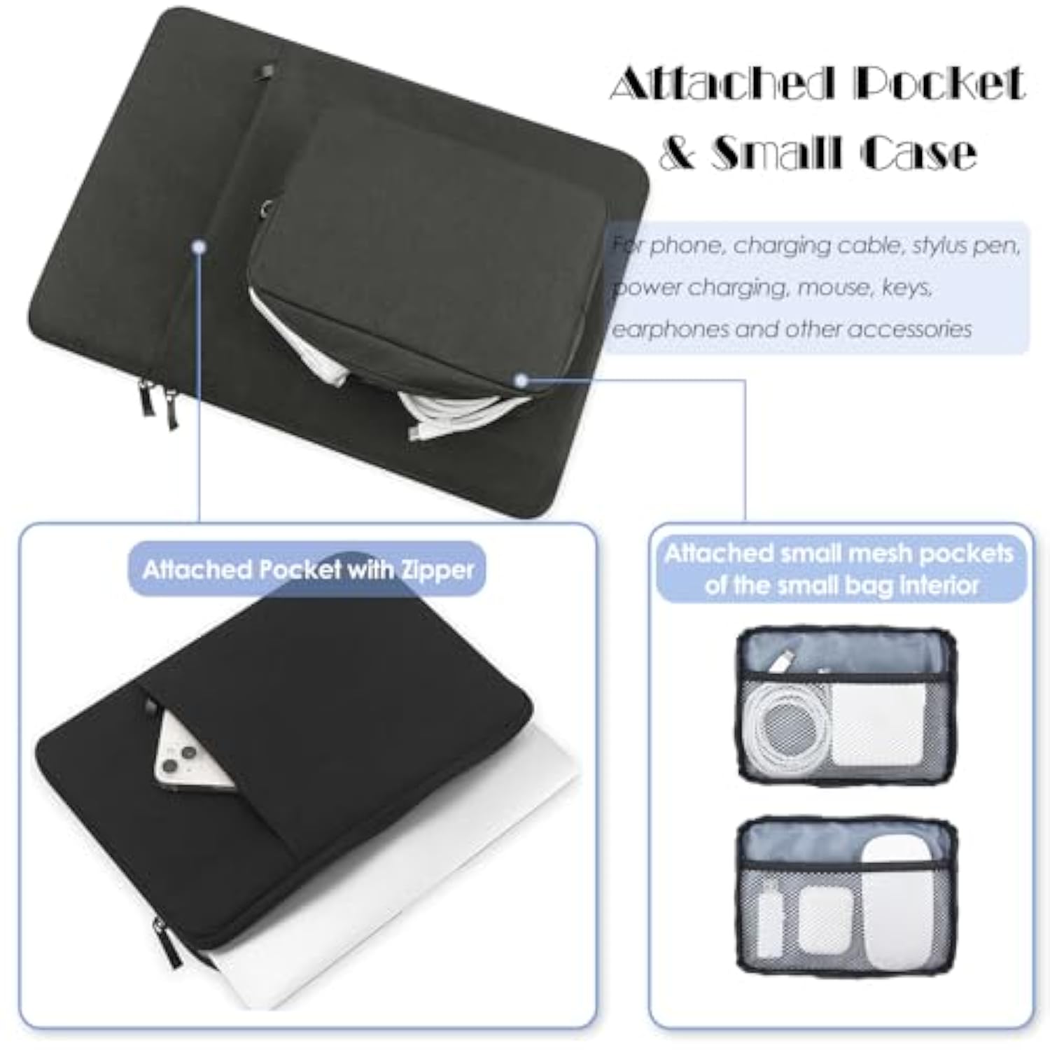 13-Inch Laptop Sleeve Case For 2025 Macbook Air 13.6 Inch M4 A3240 Accessory Traveling Carrying Case Water-Resistant Bag Cover With Small Bag For Macbook Air 13'' M4 (Black)