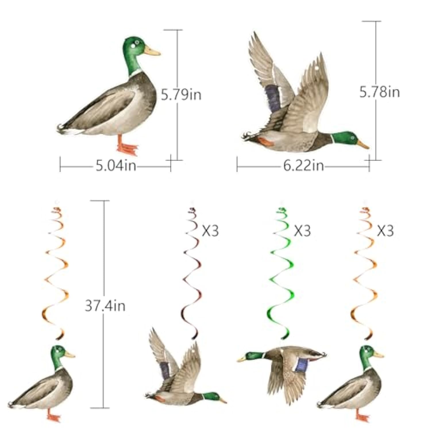 Duck Hunting Birthday Decor Set – Mallard Banner & Hanging Swirls (10-Pcs)