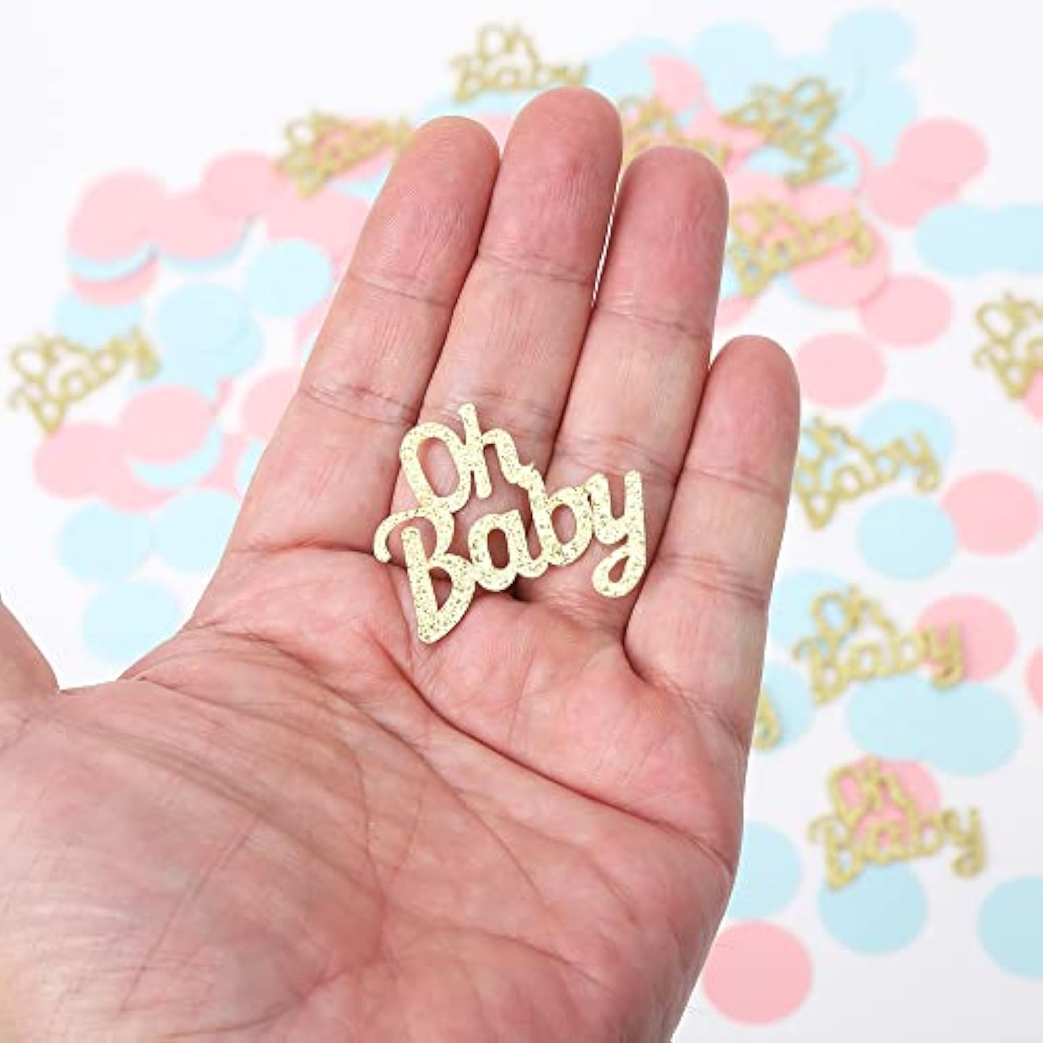 Oh Baby Shower Gender Reveal Confetti - 220 Pcs Glitter Pink Blue Round Table Confetti For Baby Shower Party Decorations