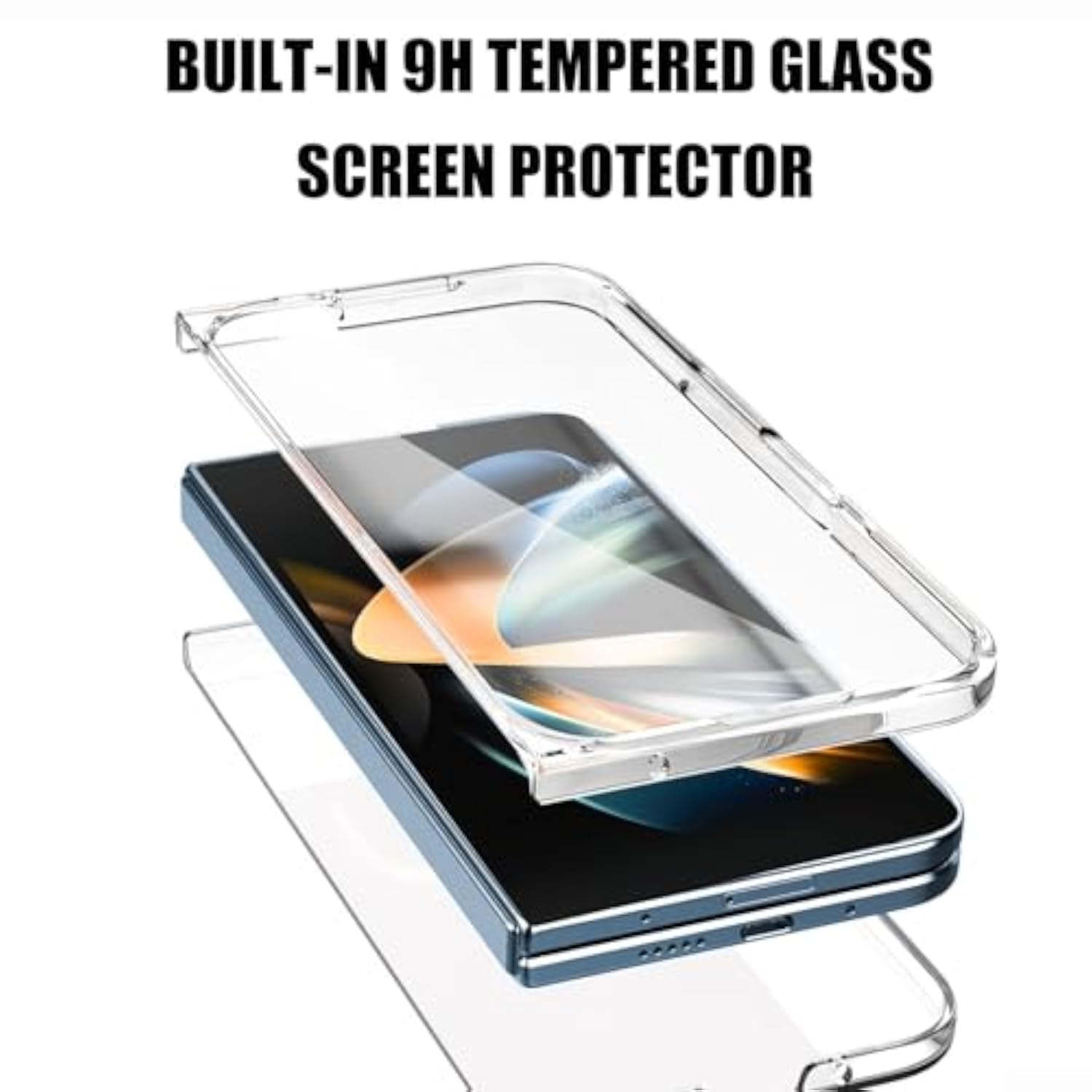 Clear Case with Screen Protector for Samsung Galaxy Z Fold 4, Slim Fit Hard PC Anti Yellowing Anti-Scratches Protective Phone Case Cover, Transparent