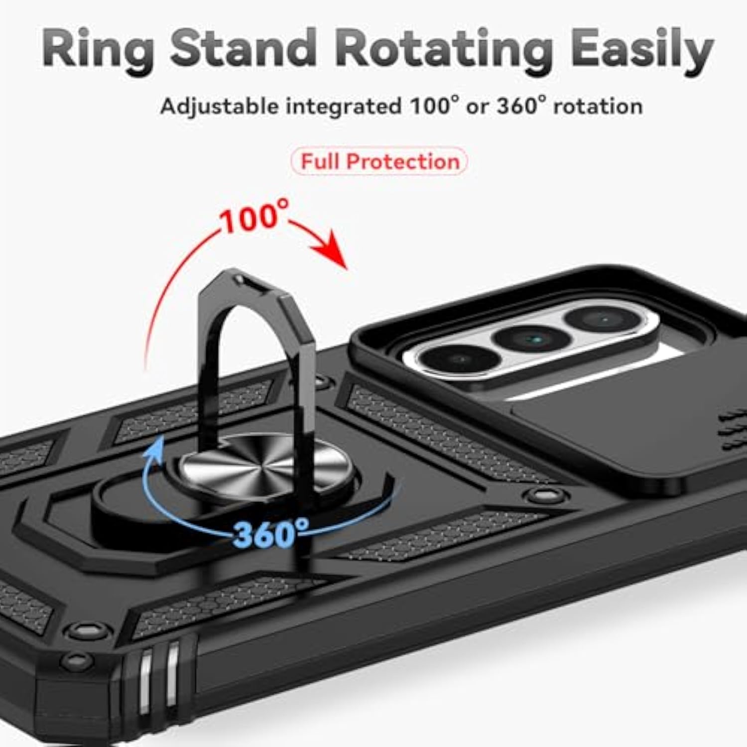 For Galaxy A36 5G Phone Case,With Camera Lens Cover Hd Screen Protector,[Military Grade] Ring Car Mount Kickstand Hybrid Hard Pc Soft Tpu Shockproof Protective Case For Samsung A36 5G, Black