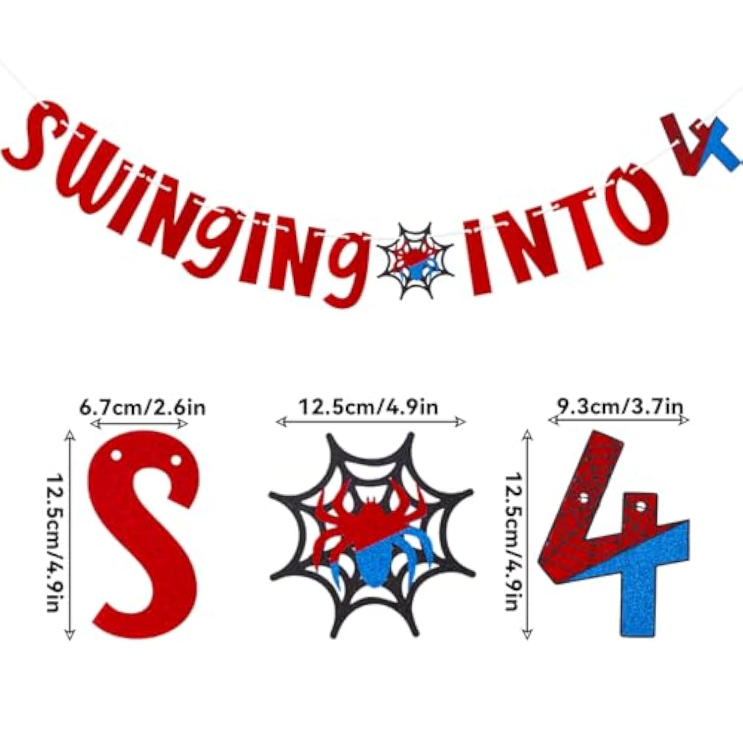 Spider Birthday Banner Swinging Into 4 Cartoon Party Decorations