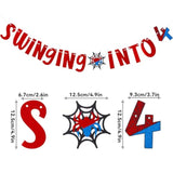 Spider Birthday Banner Swinging Into 4 Cartoon Party Decorations