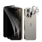 [2+2 Pack] Privacy Screen Protector for iPhone 15 Pro, Anti-Spy Shatterproof Tempered Glass with Camera Lens Tempered Glass 9H Hardness Bubble Free