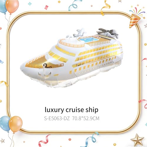 Luxury Yacht Balloon Set 7PCS – 27in Cruise Ship Foil Balloons, Starfish, Shell & Star Balloons, Helium Boat Party Decorations for Yacht Party, Beach Theme, Summer Ocean Birthday Decor