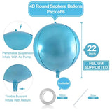 6Pack 22" Pearl Blue 4D Foil Balloons Round Metallic Mirror Balloons for Party