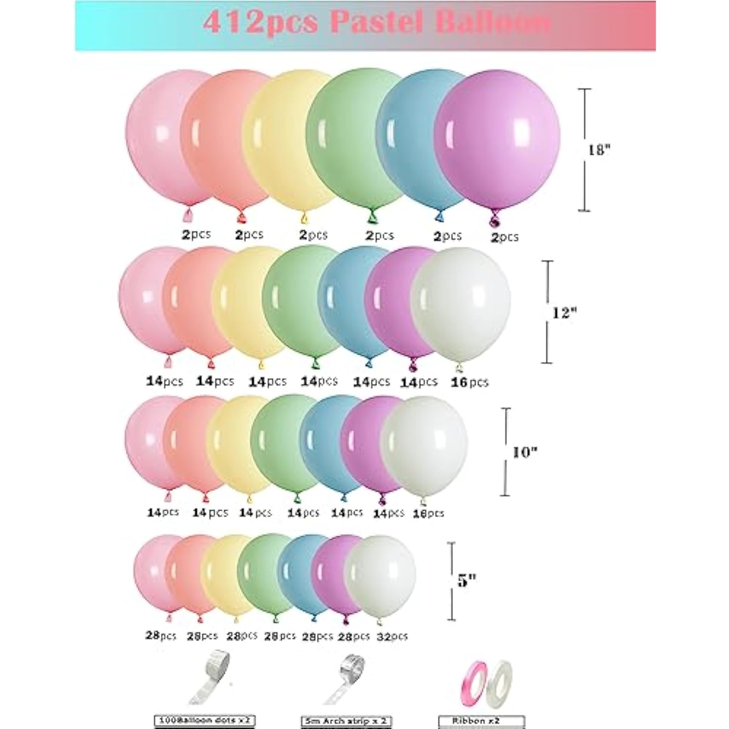 412PCS Pastel Balloon Garland Kit - Assorted Macaron Colors for Any Celebration
