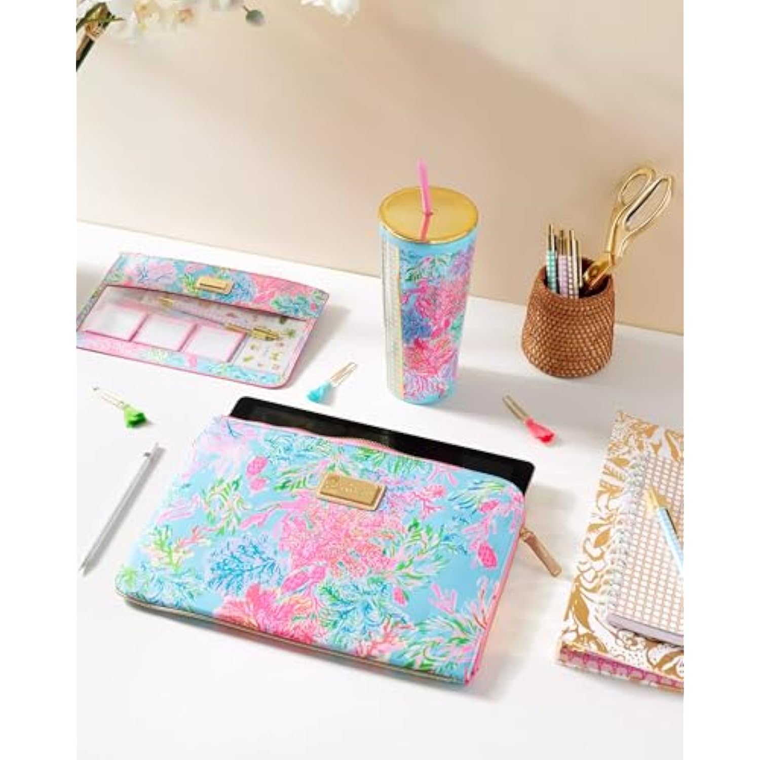 Lilly Pulitzer Padded Tech Sleeve with Small Zip Pouch for Accessories, Cute Laptop Case for Women, Tablet Bag or 13 Inch Laptop Sleeve (Cay to My Heart)