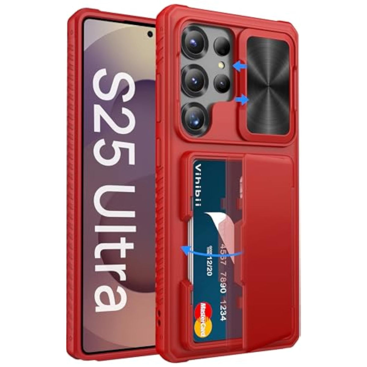 Samsung Galaxy S25 Ultra Case with Card Holder (4 Cards), Red - Protective Phone Case with Card Slot