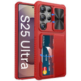 Samsung Galaxy S25 Ultra Case with Card Holder (4 Cards), Red - Protective Phone Case with Card Slot
