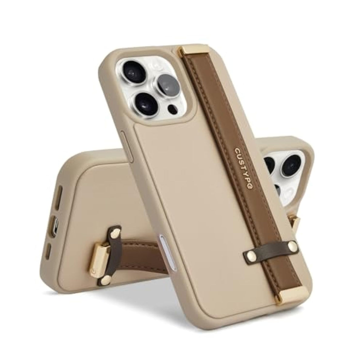 Compatible With Iphone 16 Pro Case With Adjustable Wristband Strap Kickstand,Handstrap Grip Loop Strap Leather Case For Women Girl For Iphone 16 Pro 6.3Inch-Brown
