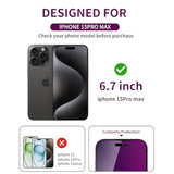 2 Pack Privacy Screen Protector For Iphone 15 Pro Max Tempered Glass For 15 Promax 6.7Inch Private Saver Anti-Spy Anti-Blue Light Eye Protection Anti-Scratch Full Coverage