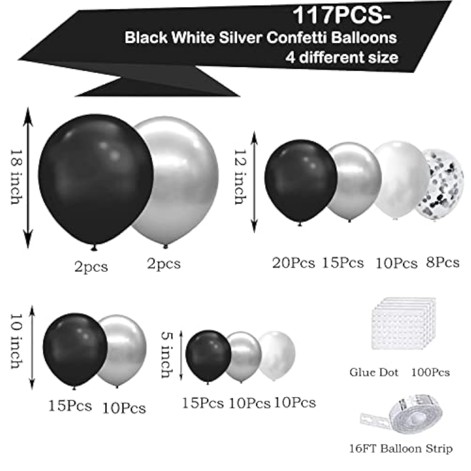 119pcs Black & Silver Balloon Garland Kit – For Graduation, Birthday, or Engagement Parties