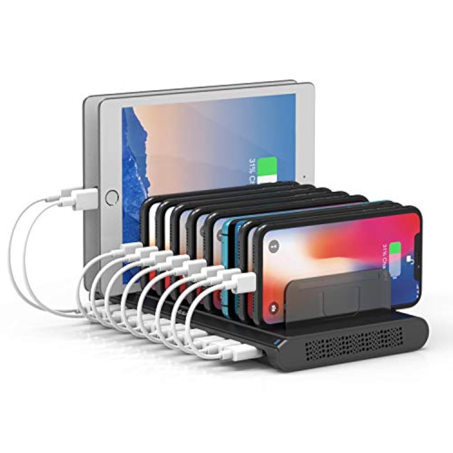 10 Port Usb Charging Station, 60W Mobile Charging Station With Multi-Port Usb Fast Charger Stand For Mobile Phone, Tablet And More,Black