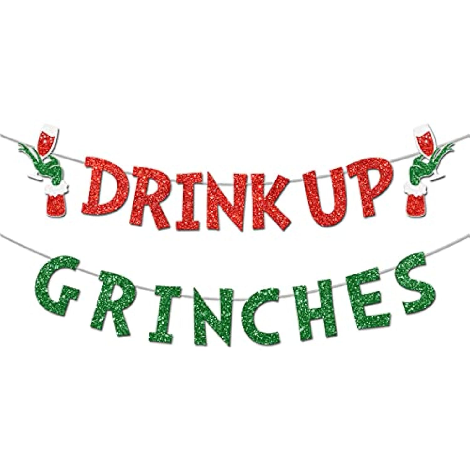 Drink Up Grinches Banner, Glittery Christmas Decorations Banners Winter Holiday Garland Photo Props Banner For Party Home Decorations