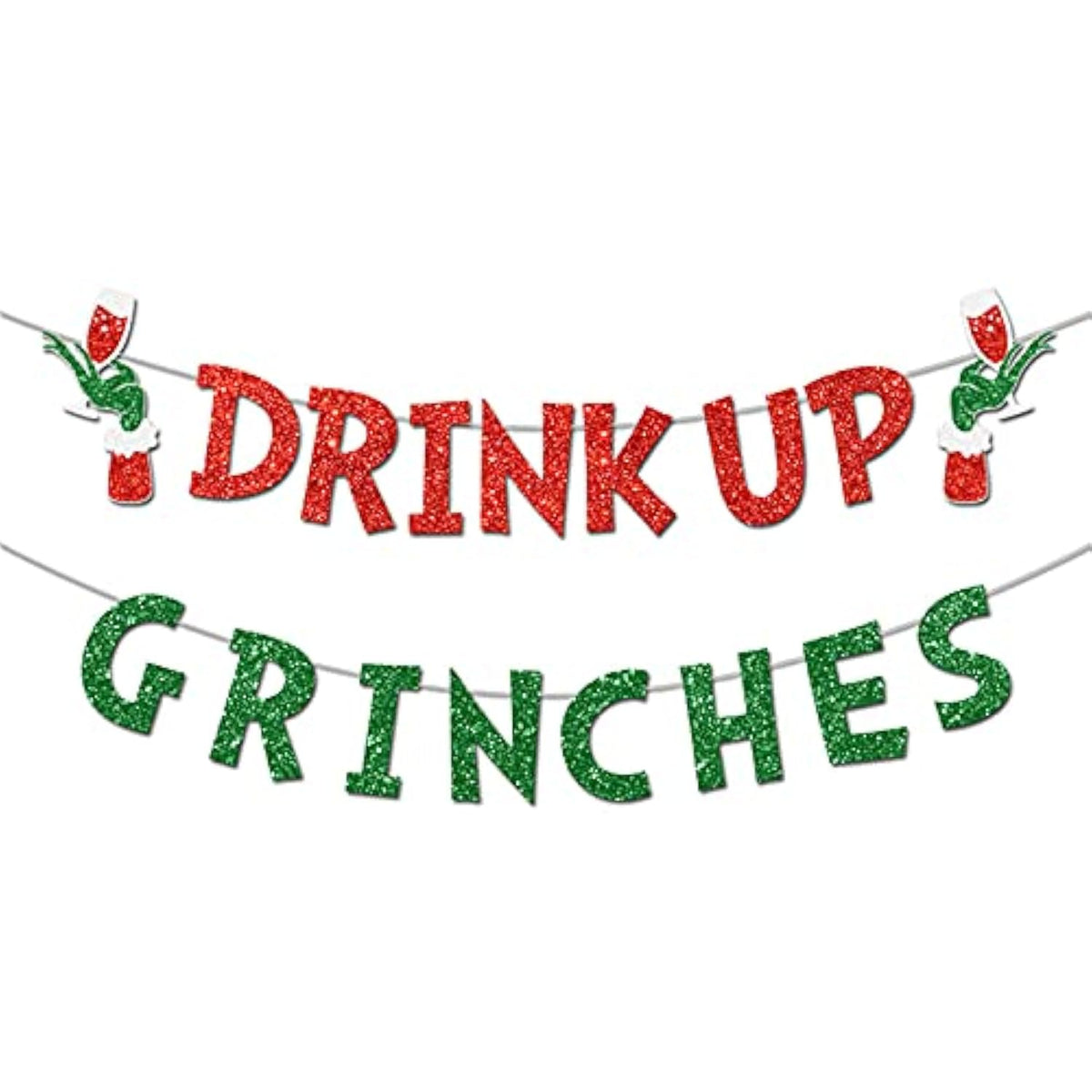 Drink Up Grinches Banner, Glittery Christmas Decorations Banners Winter Holiday Garland Photo Props Banner For Party Home Decorations