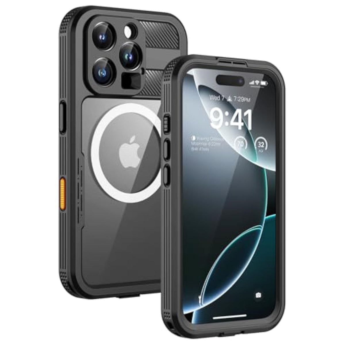 Magnetic For Iphone 16 Pro Max Case, Ip68 Waterproof Dustproof Case, [Compatible With Magsafe] [Built-In Screen Protector] Full Body Heavy Duty Rugged Phone Cover 6.9 Inch, Black/Clear