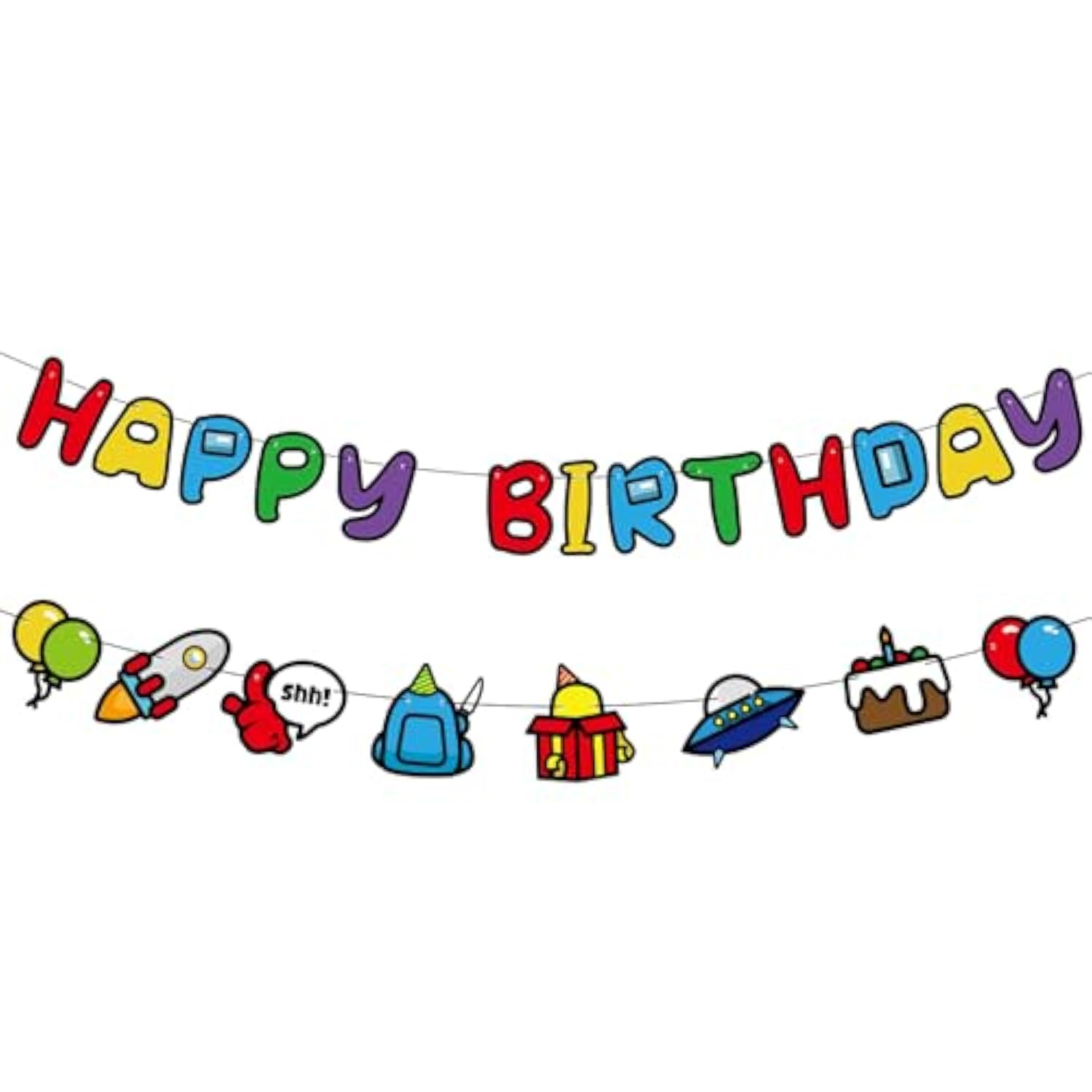 Among Birthday Banner- Space Happy Birthday Banner, Among Game Birthday Party Decorations For Boys, Among Themed Happy Birthday Sign For Boys 1St 2Nd 3Rd Party Baby Shower