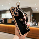 Compatible With Iphone 16 Pro Max Case With Strap For Women Girls [2× Screen Protectors], Cute Love-Hearts, Wristband Kickstand Luxury Plating Edge Protective Phone Case (6.9") - Black