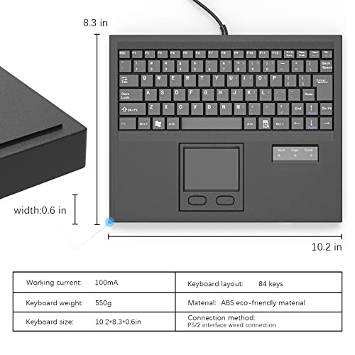 Industrial Wired Machine Keyboard With Touchpad 10In Mini Portable Keyboard 84 Keys Portable Compact - Ps/2 Interface