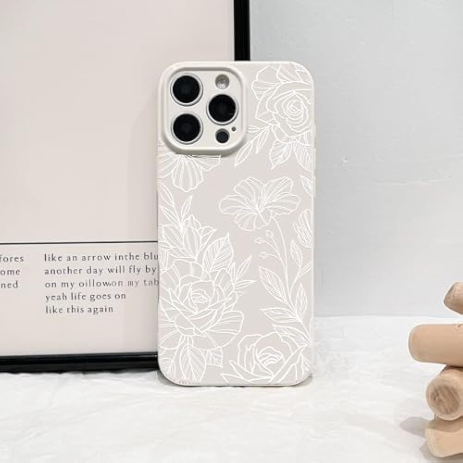 Compatible With Iphone 16 Pro Case Cute Aesthetic Floral Flower Rose Line Pattern For Women Girl Trendy Slim Fit Tpu Silicone Shockproof Full Camera Protection Cover - White