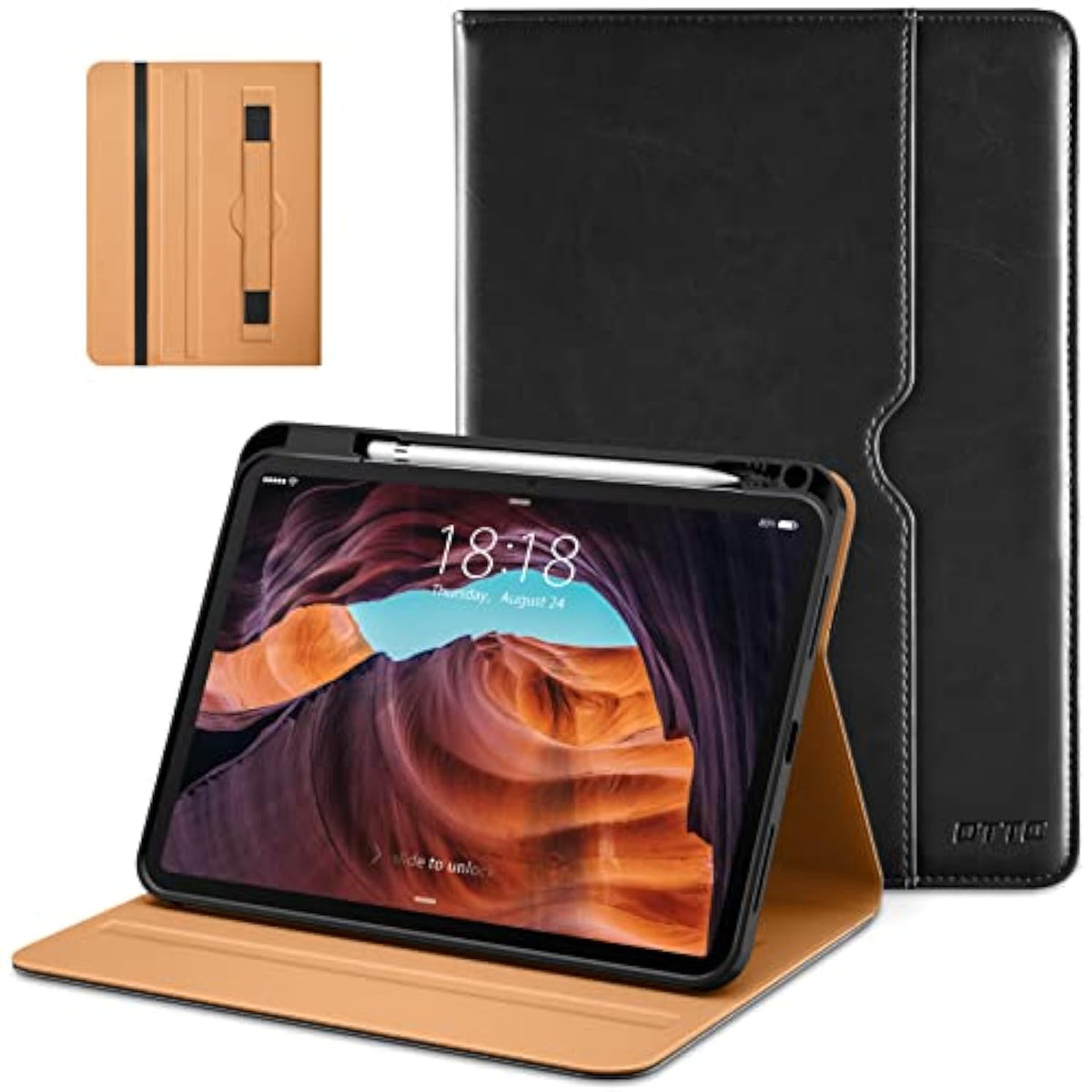 For (A16) 11Th Generation Case 11 Inch 2025, 10Th Generation Case 10.9 Inch 2022, Premium Leather Business Folio Stand Cover With Pencil Holder - Auto Wake/Sleep, Black