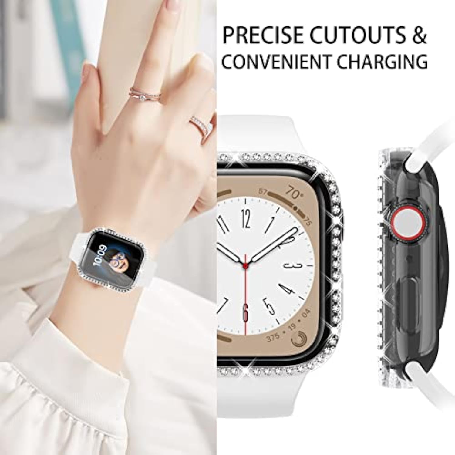 4 Pack Bling Case For Apple Watch Series 9/8/7 41Mm, Glitter Rhinestone Diamonds Protective Case With Tempered Glass Screen Protector Cover For Iwatch 41Mm Women