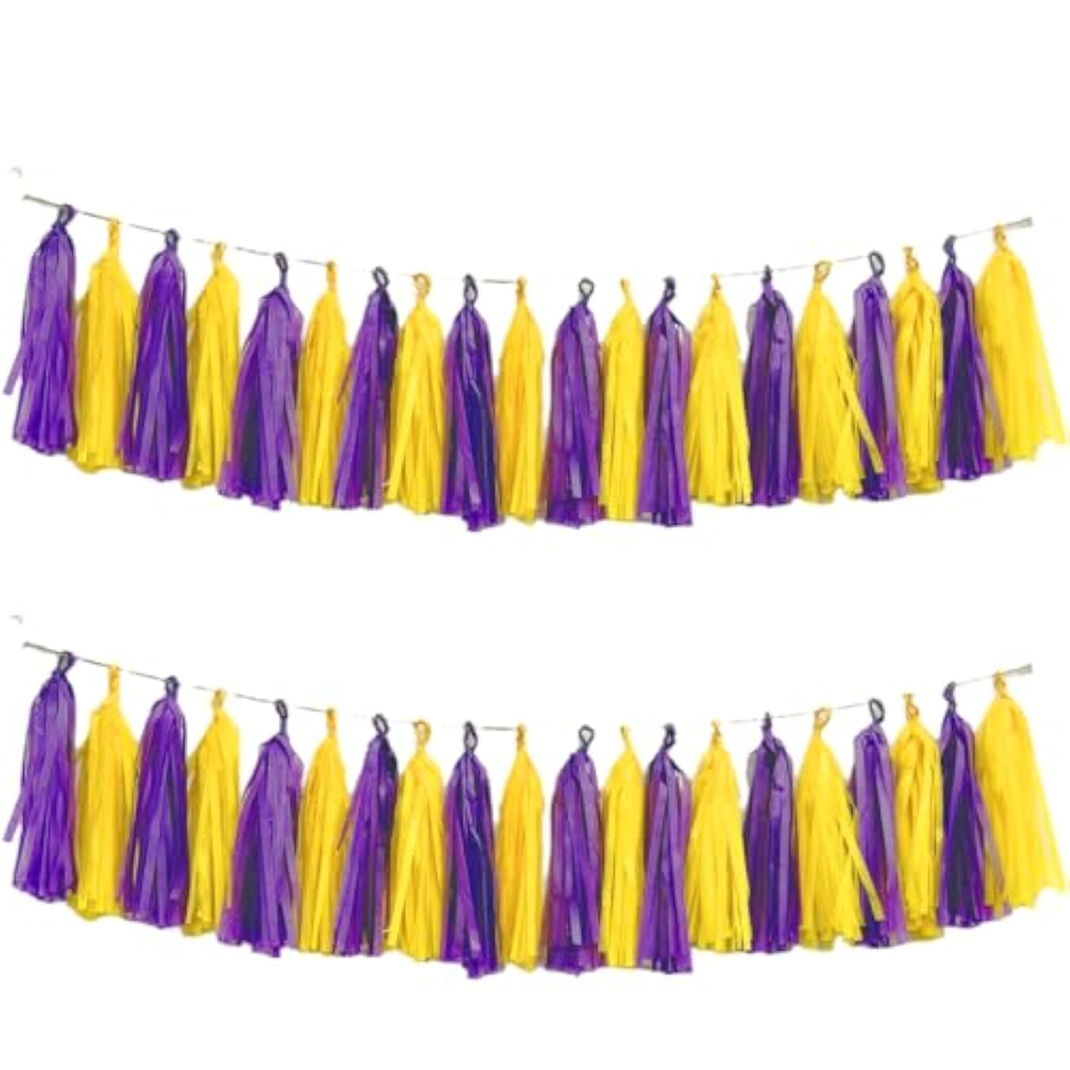 Purple Yellow Tassel Garland Tissue Banner for Basketball Party Decor Pack of 20