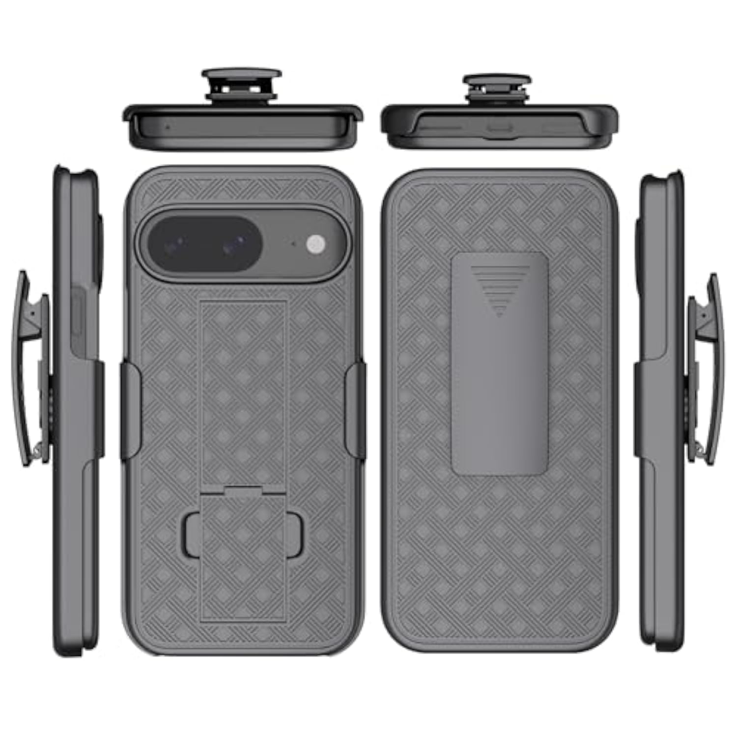 Google Pixel 9 Case Holster, Belt Clip, Kickstand, Full Body Armor, Black, 2024