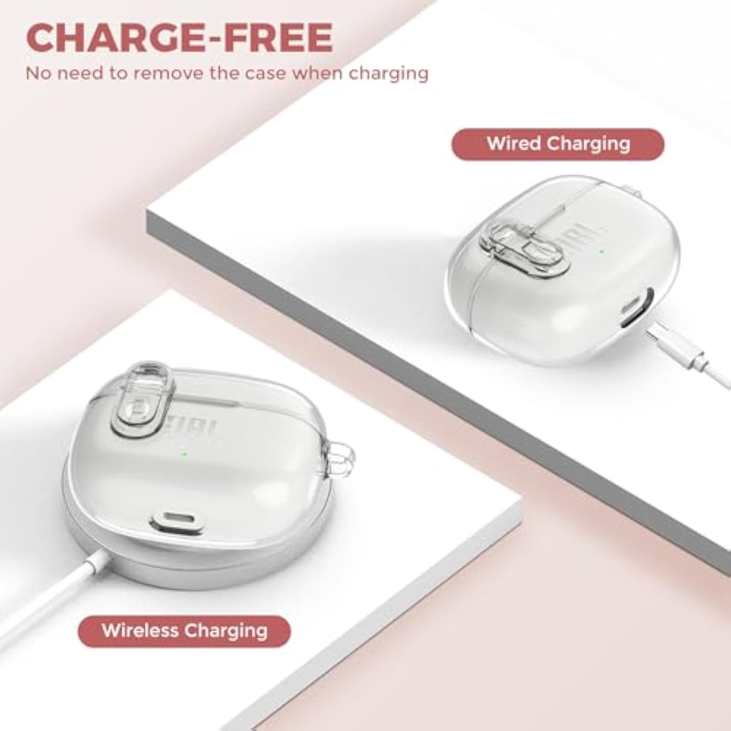 Compatible With Jbl Vibe 200Tws/Jbl Vibe Beam/Beam 2 Case Cover Clear Lock Clip With Cleaner Kit, Transparent Tpu Protective Cover Men Women With Carabiner For Jbl Vibe Beam 2 Charging Case - Clear