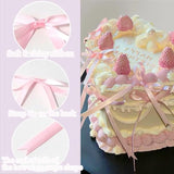 Pearl Bowknot Cake Toppers,Happy Birthday Cake Toppers,Ribbon Bows Cake Decoration Pearl Chain For Wedding Bridal Shower Birthday Bow Theme Party Decorative Supplies(Pink)