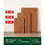 Wooden Cutting Boards For Kitchen Meal Prep & Serving - Bamboo Wood Serving Board Set With Deep Juice Groove Side Handles - Charcuterie & Chopping Butcher Block For Meat (3 Pcs)