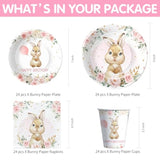 Bunny Birthday Decorations Tableware, Bunny Party Supplies, Paper Plate, Cup, Napkin, Tablecloth, Cutlery, Rabbit Bunny Party Decorations For Easter 1St 2Nd Birthday, Serves 24