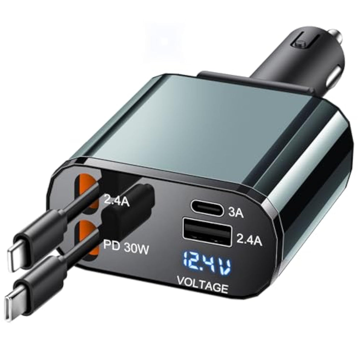 Ticci Retractable Car Charger [60W Usb C With Cables] 4-In-1 Retractable Car Charger Fast Charging For Iphone 16, 15, 14, 13, 12 Series, Usb-C, Android