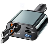 Ticci Retractable Car Charger [60W Usb C With Cables] 4-In-1 Retractable Car Charger Fast Charging For Iphone 16, 15, 14, 13, 12 Series, Usb-C, Android