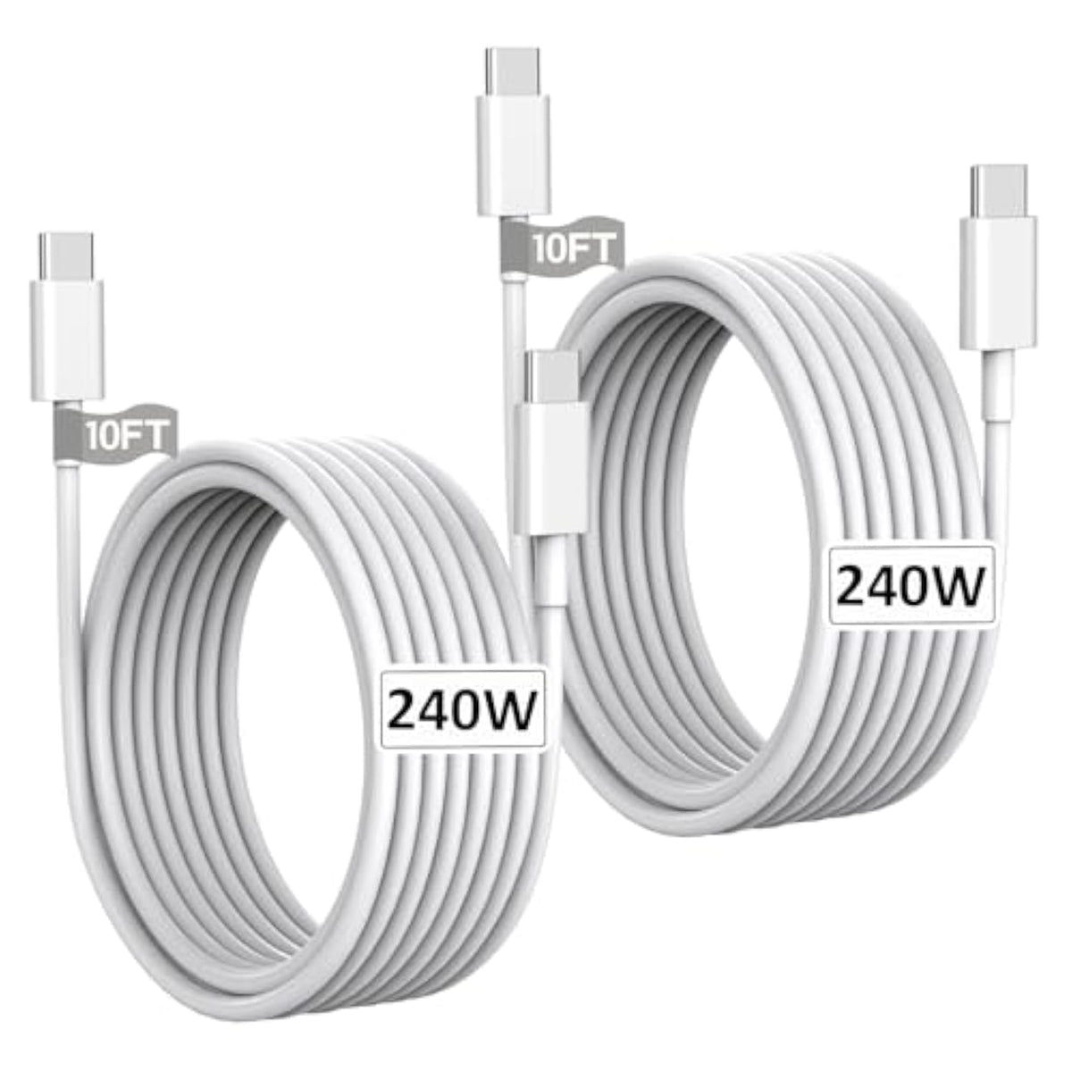 Usb C To Usb C, 240W Usb C Cable, 2-Pack 10Ft C To C Cable Fast Charging For Macbook Pro/Macbook Air, Ipad Pro/Ipad Air, Iphone 16 15 Pro Max Plus, Samsung Galaxy,Compatible 140W/100W/65W/45W/35W/20W