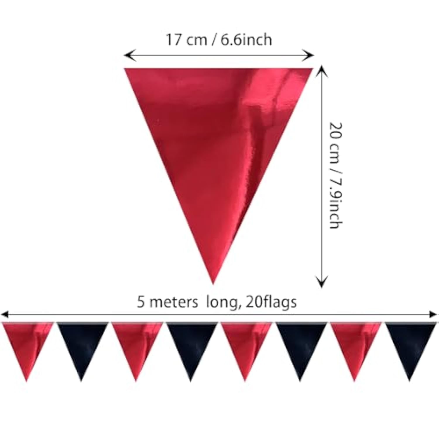 64Ft Black Red Triangle Pennant Banner Flag Metallic Paper Bunting Garland For Hanging Backdrop Birthday Party Decorations Graduation Bachelorette Bridal Wedding Baby Shower New Year Party Supplies