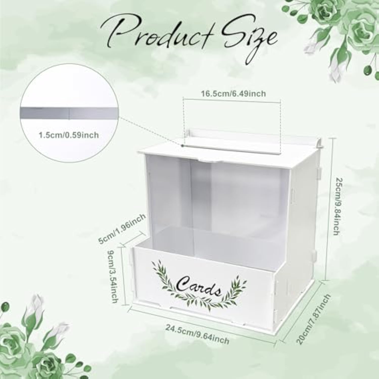 Wooden Wedding Card Box With Acrylic Board & Flower Trough, White Gift Card Box For Wedding, Envelope Boxes For Gifts Bridal Shower Decorations Party Reception Anniversary Baby Shower