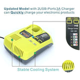 P117 12V-18V Dual Chemistry Fast Battery Charger With 3A 2Usb Ports, Compatible With Ryobi One+ Lithium-Ion Ni-Cd Ni-Mh Battery P102 P103 P104 P105 P107 P108 P190 P191 Pbp002…