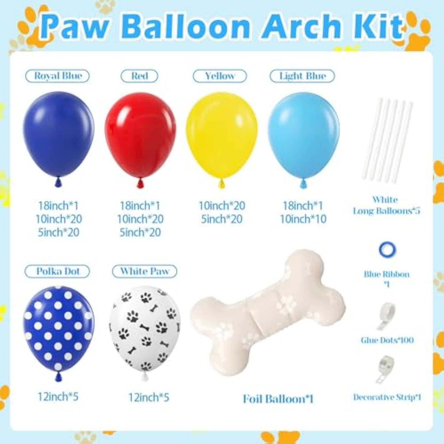 152PCS Paw Print Balloon Arch Kit with Dog Bone Foil Balloons for Baby Shower