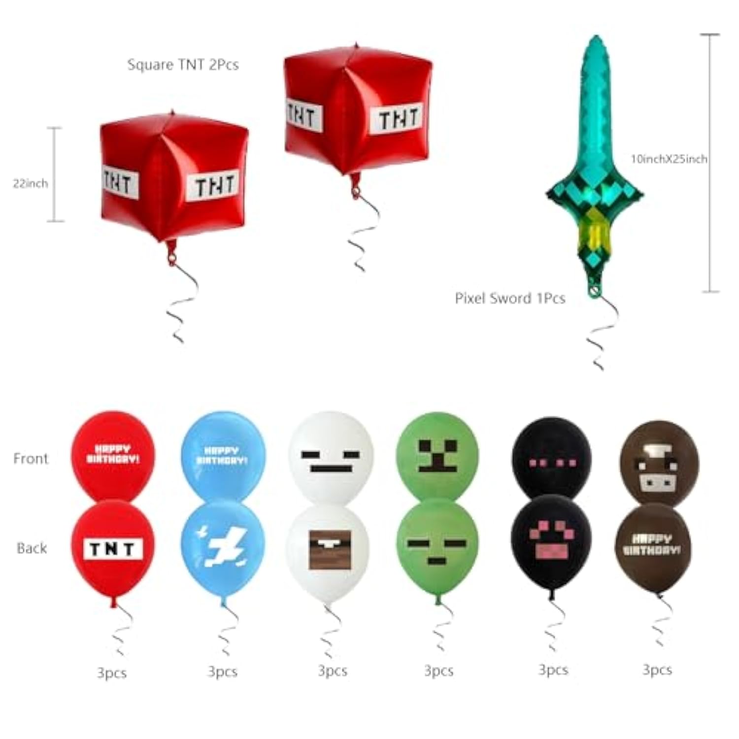 21 Pcs Pixel Happy Birthday Party Balloons, Video Game Theme Decorations