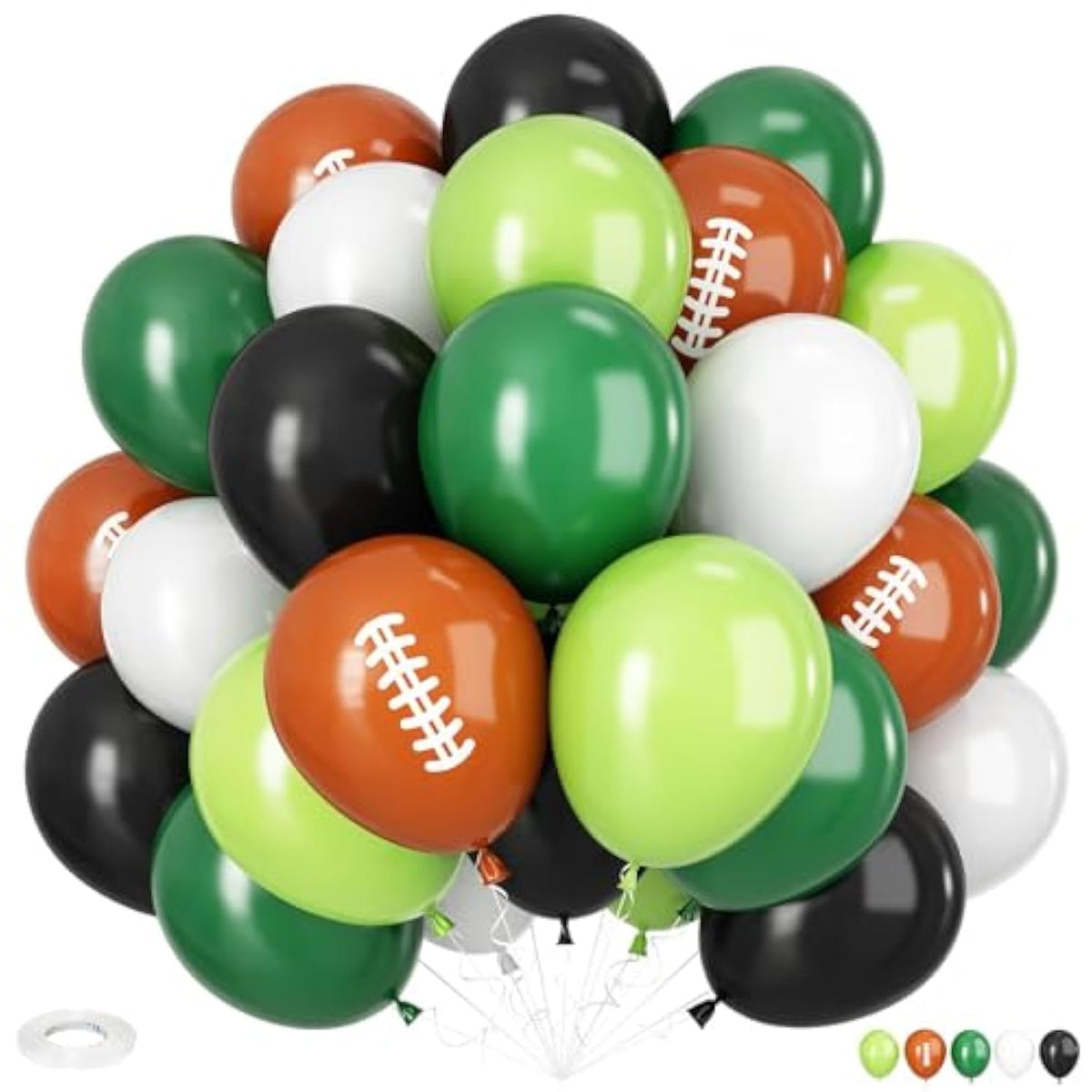 Football Party Balloons – 12" Green, Black, White & Brown Balloons for Sports Theme Decor
