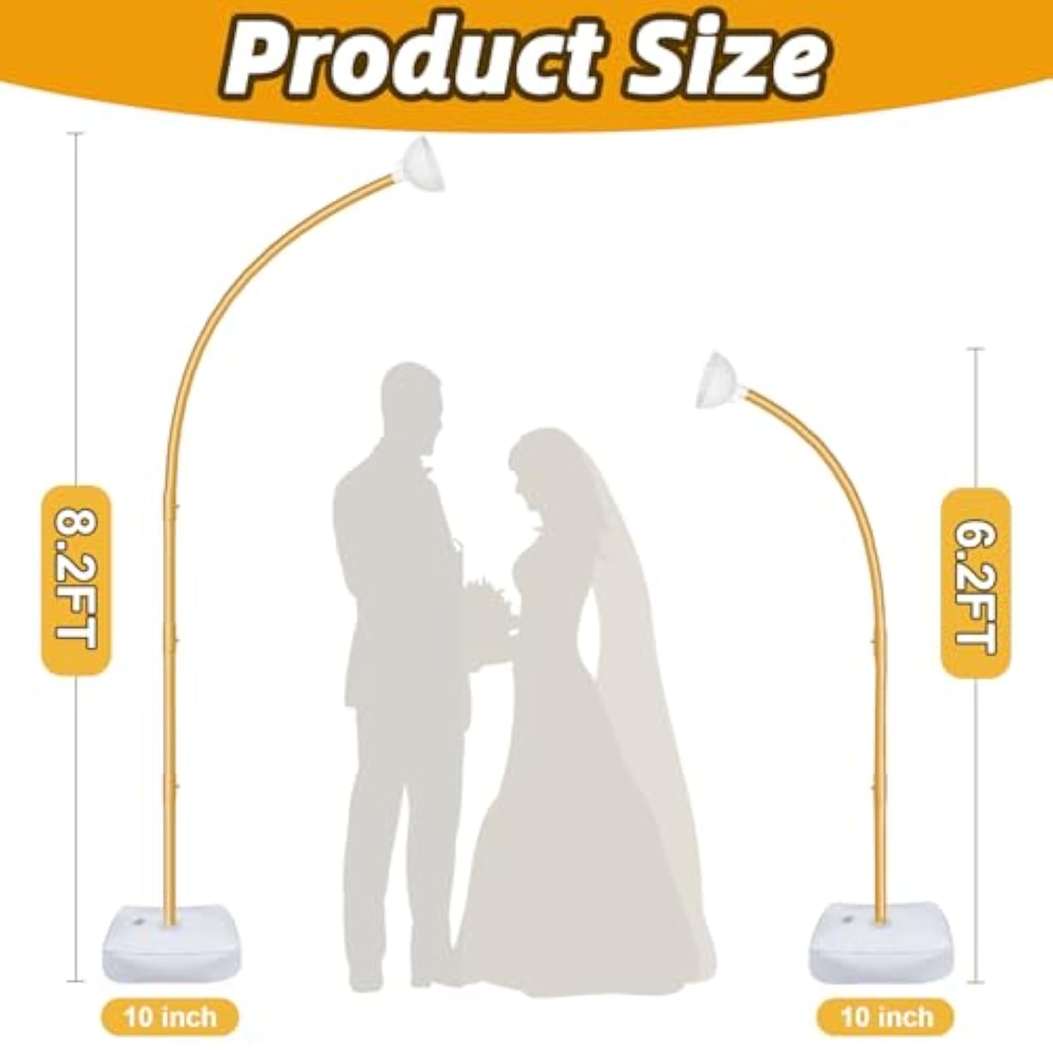8.2Ft & 6Ft Gold Balloon Arch Kit, Free Bending Top Balloon Arch Stand With Base For Floor, Half Arch For Wedding Birthday Party Baby Shower Halloween Decorations