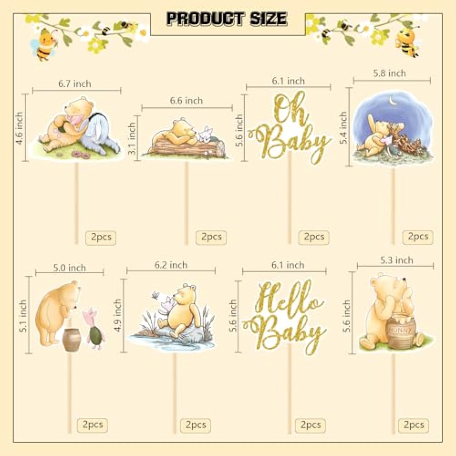16Pcs Classic The Pooh Centerpieces Winnie Centerpieces Sticks Oh Baby Winnie Table Toppers Bear Party Decorations For Winnie Birthday Baby Shower Party Baby Shower Table Decorations